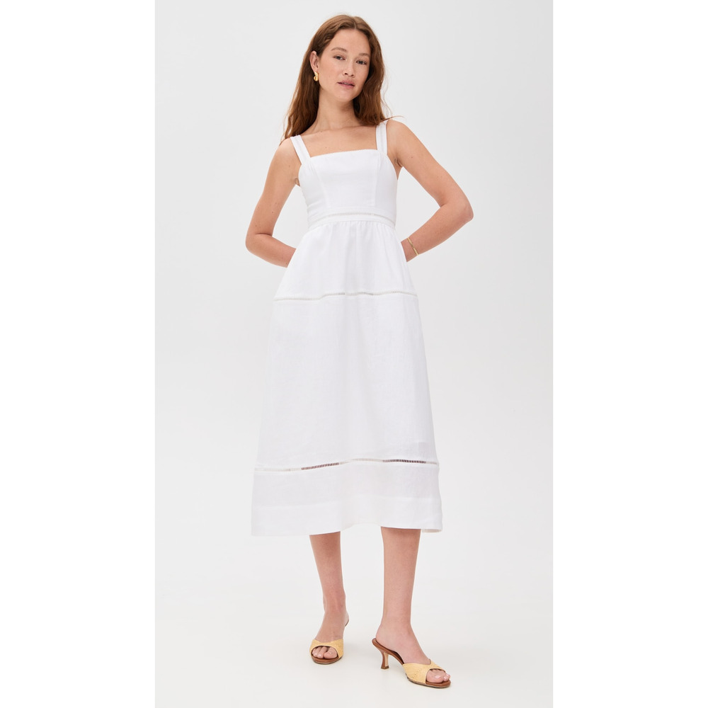 Reformation Everett Square-Neck Linen Midi Dress White US 6 - Picture 4 of 11